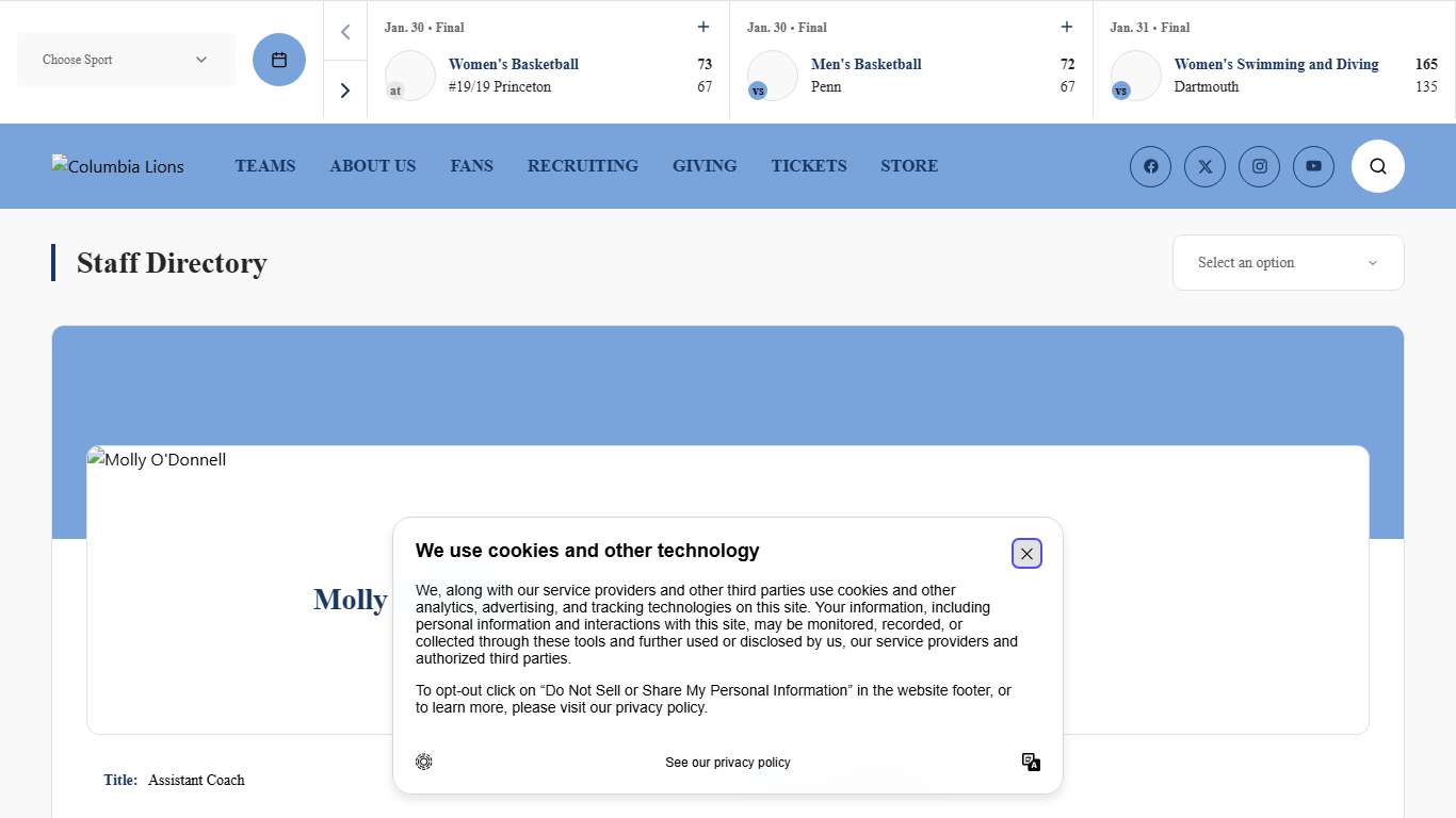 Molly O'Donnell - Assistant Coach - Staff Directory - Columbia University Athletics